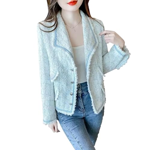 Veste en tweed bleu clair contre le vent léger manteau mi-saison femme