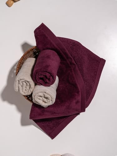 Image of DAMENSCH 100% Cotton Face Towel, Super Soft Gym for Workout, Ultra Absorbent Towel for Women, Quick Dry, Long Lasting Colours Face Towel Set-Midday Maroon, Serene Beige II