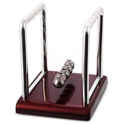 Image of Premsons Newton Cradle Pendulum - Big Metal Perpetual Motion Toy | Swing Balance Collision Balls with Polished Plastic Base & Nylon Strings | Desk Decoration Figurine for Office & Home (Maroon)