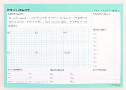 PAPERIAN Weekly Manager - Undated Weekly Desk Pad Scheduler, Planner (Weekly, Tropical Mint)