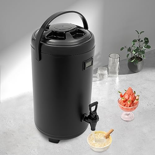 Hot Beverage Dispenser, Stainless Steel Insulated Beverage Dispenser Cold and Hot Drink dispenser with Thermometer, Water Dispenser with Spigot for Tea & Coffee, Water (12L, Black)