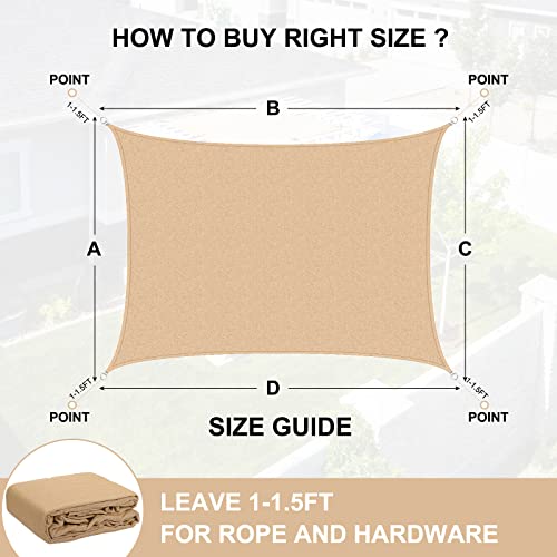 Whonline Sun Shade Sail 10' X 13' Rectangle Canopy Sand For Patio Garden Yard Deck Pergola #TOP1