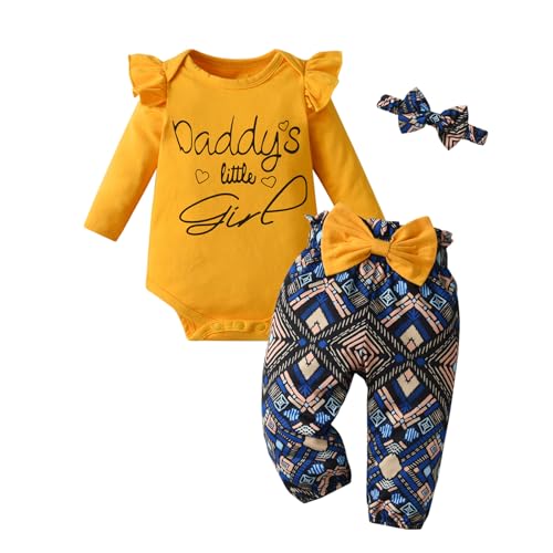 Image of Elspilit Infant Baby Girl Clothes Long Sleeve Ruffle Romper Pants Headband Outfits Sets