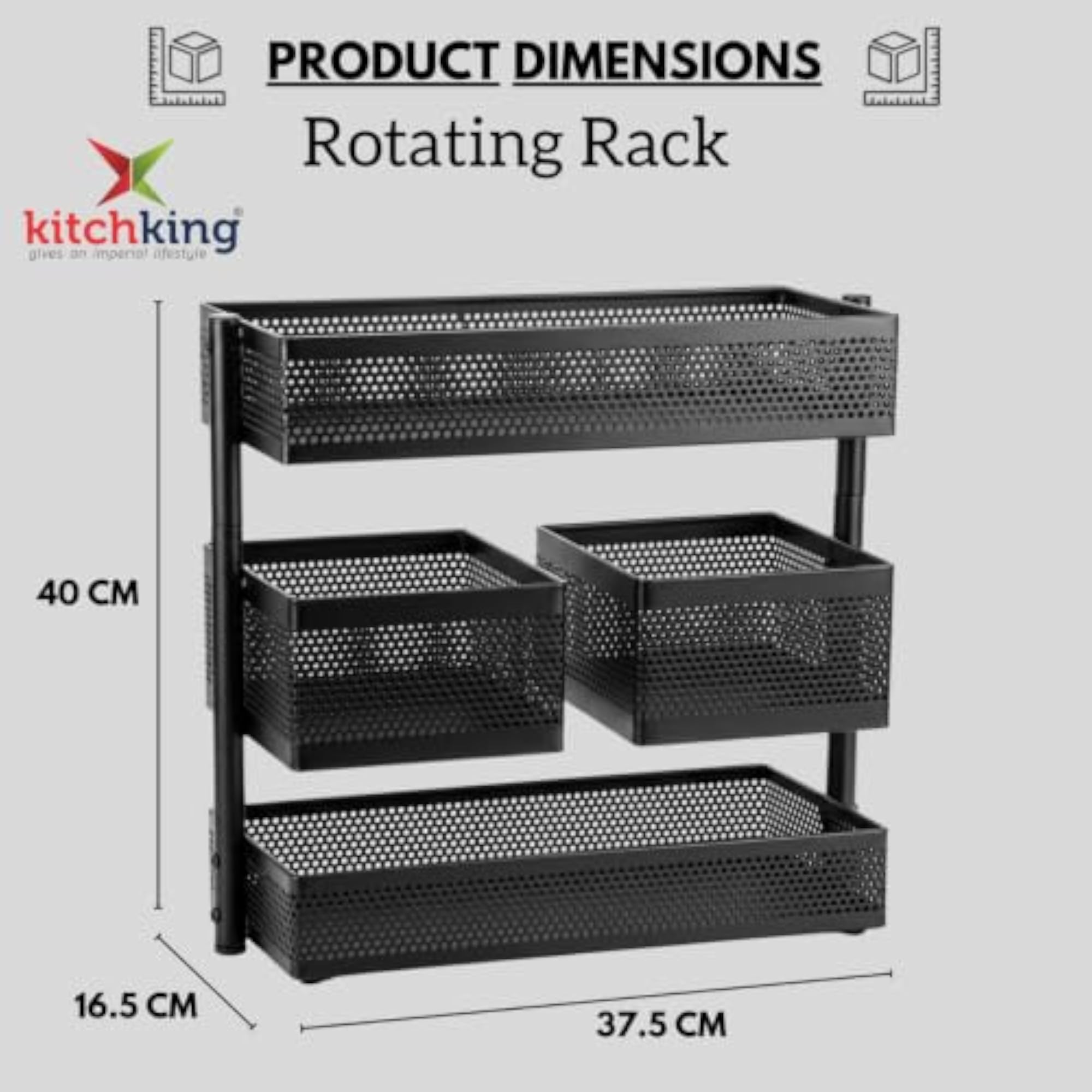 3-Tier Rotating Kitchen Storage Rack with Movable Basket