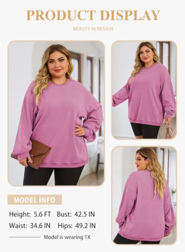 Image of Eytino Women Plus Size Sweatshirt Oversized Crew Neck Long Sleeve Tops | Fall Fashion Clothes 2026, Oversized Sweat Shirt, Soft Comfy Pullover, Travel Casual Work Lounge Daily Outfit