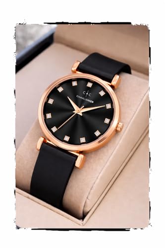Image of CHARLIEKEEN Women's Luxury Watch, Rose Gold Case, Silicone Band, Crystal Markers