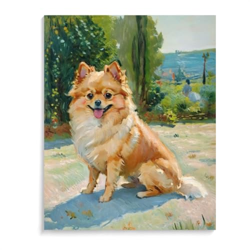 Paint by Numbers Pomeranian Dog DIY Acrylic Painting Kit with Brushes Pigment Oil Painting Artwork Adults Beginners Wall Decor 20x24inch(50x60cm) Frameless