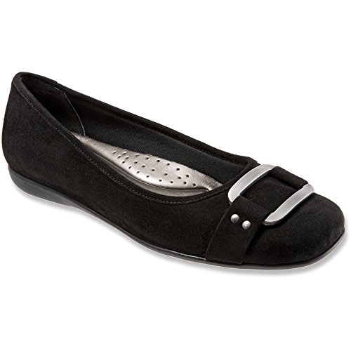 Trotters Women's Sizzle Signature Ballet Flat,Black,7.5 M US 12 Narrow Black Suede