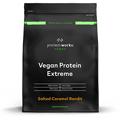 THE PROTEIN WORKS Proteína Vegana Extreme | 100% A Base De Plantas | Mezcla De 5 Proteínas, Caramelo Salado, 1000 Gramo