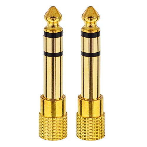 Kaunosta Headphone Adapter 3.5mm Female 1/8 inch to 6.35mm Male 1/4 inch Audio Stereo Jack Adapter Gold Plated Converter for Amplifier, Electric Piano, Guitar, Synths, Radio Mixer (2 Pack)