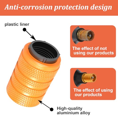 Image of Tire Valve Stem Caps, Black, 6 pcs /Pack, Anodized Aluminum Tire Valve Cap Set, Corrosion Resistant, Universal Stem Covers for Cars Trucks Motorcycles SUVs and Bikes (Gold)