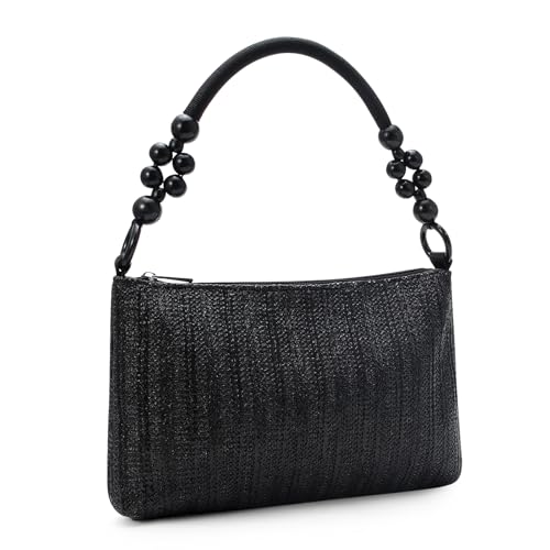 Image of YYW Straw Beach Bag with Zipper Straw Purse Beach Purse Weave Shoulder Vacation Tote Handbags