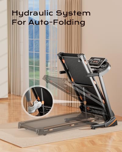 Image of Renestar Treadmills for Home, Foldable Treadmill with 15% Auto Incline, Folding Treadmills for Running Walking, 300LBS Capacity, 3.0 HP Motor, 10MPH, Bluetooth Speaker, Pulse Monitor