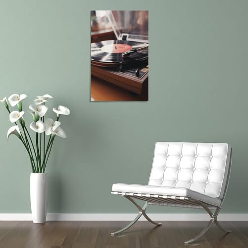 Toile murale cadre suspendre lecteur disques décoration vintage 50x75 cm