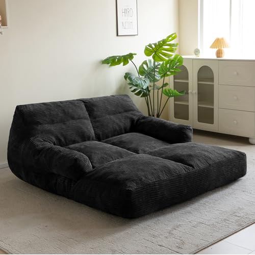 HIGOGOGO Giant Human Dog Sofa Bed, Extended Large Comfy Floor Couch for Pet Families, Corded Fabric Orthopedic Dog Bed for Human with Supportive Foam & Anti-Slip Bottom, XXXL Size, Black