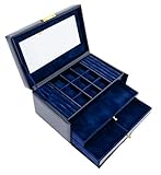 ✔️FUNCIONALIDAD Y SEGURIDAD - Este organizador cuenta un espejo grande en la tapa superior, múltiples compartimentos con capacidad para 30 anillos, 9 compartimentos para joyería fina, 2 cajones amplios y cierre con llave para una mayor seguridad. DIMENSIONES - Alto: 11.5 cm (4.5 in); Longitud: 22 cm (8.6 in); Ancho: 14 cm (5.5 in)