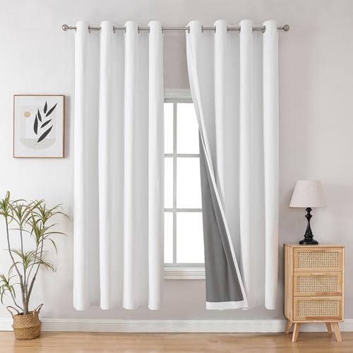 Image of Joydeco Blackout Curtains 84 Inches Long for Livingroom, Solid White Black Out Curtains for Bedroom Windows, Room Darkening Thermal Insulated 84 Inch Length 2 Panels Set with Grommets