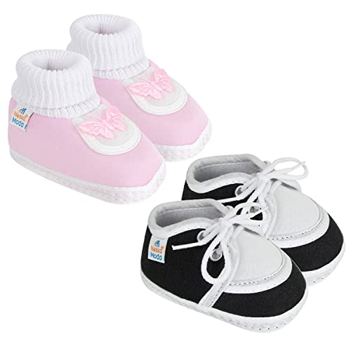 Neska Moda 6 To 12 Months Baby Boys & Baby Girls Cotton Lace Shoes/Booties (Black,Baby Pink) -SK175andSK145