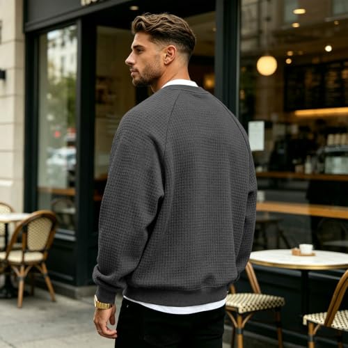 Mens Waffle Shirt Long Sleeve Plus Size Textured V Neck Thermal Work Shirts - image 4