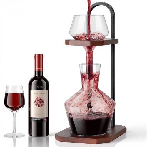 Image of Wine Decanter, High-Efficiency Wine Decanter, Borosilicate Glass Decanter and Funnel, with Solid Wood Base & Stainless Steel Stand, for Home, Bar, Restaurant, Ideal Gift for Wine Lovers