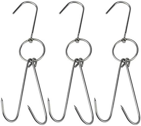 TinaWood 3 PCS 9.4" Stainless Steel Double Meat Hooks Roast Duck Bacon Shop Hook BBQ Grill Hanger Cooking Tools Accessories