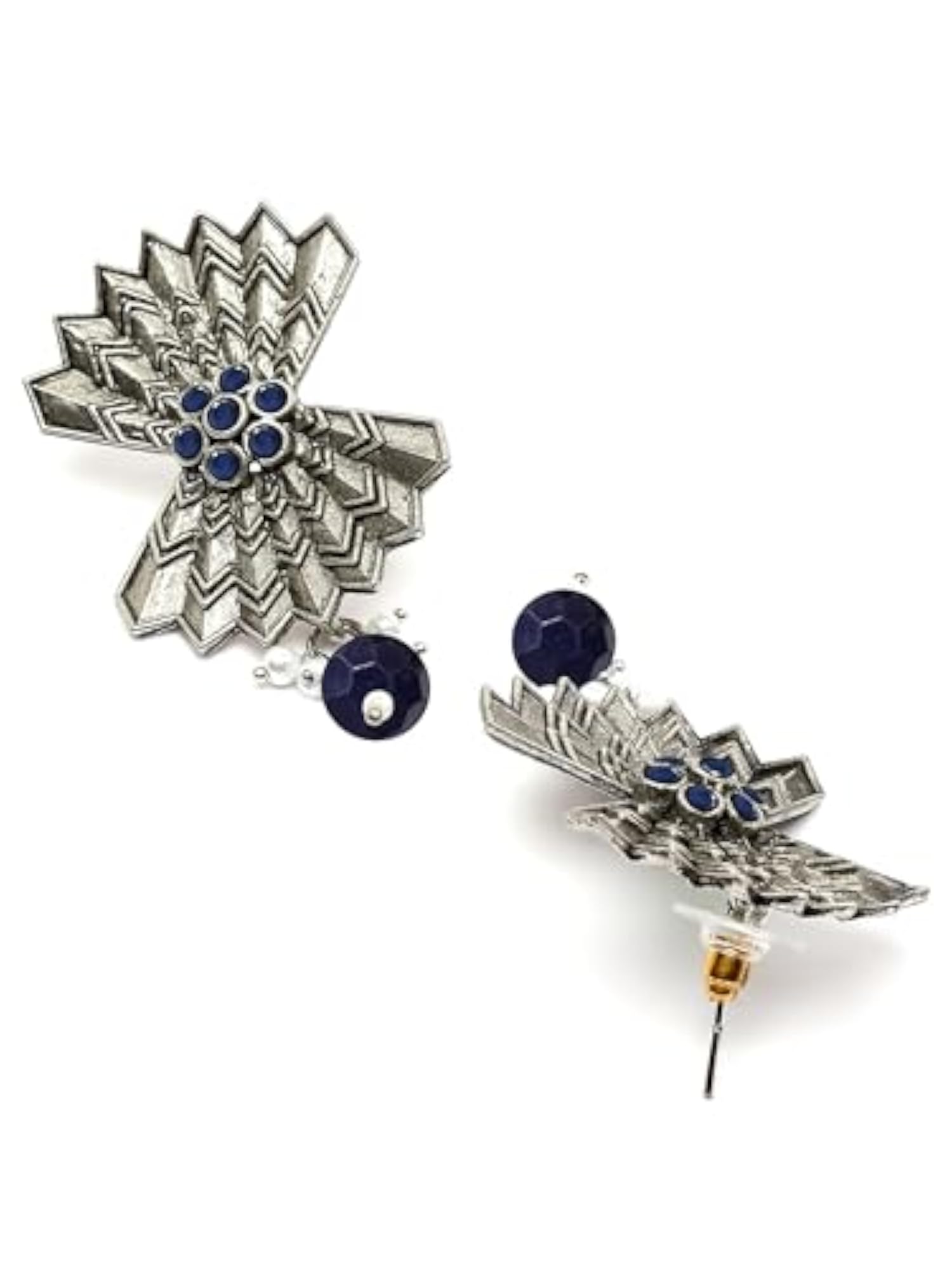 Women's Oxidised Silver Blue Stone Stud Earrings