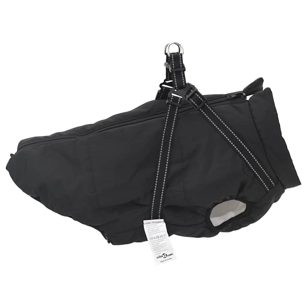 Abrigo para perros con arnés, impermeable, reflectante, negro, L68, poliéster polar, abrigo de invierno para pasear al aire libre en lluvia y nieve, con arnés ajustable y protección abdominal
