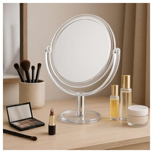 Espelho de Mesa Dupla Face 18x13 cm com Suporte Giratório 360º - Ideal para Maquiagem e Barbear