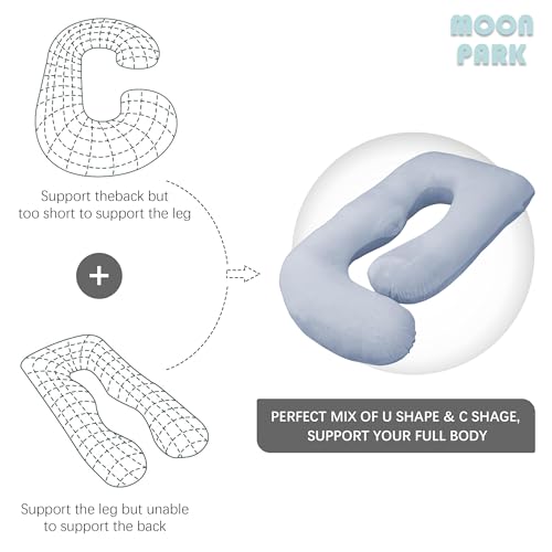Image of MOON PARK Pregnancy Pillows for Sleeping - Non Compressed Packaging, U Shaped Full Body Maternity Pillow with Removable Cover - Support for Back, Legs, Belly, HIPS - 57 Inch - Grey