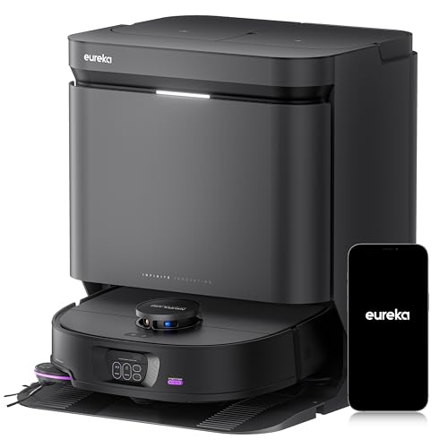 Eureka J15 MAX Ultra Robot Aspirador y Fregasuelos 22,000Pa con Base Autovaciado, Cepillo Lateral Extensible, Limpieza con Agua a 80℃, IntelliView 2,0, Anti-Enredos Aspiradora Inteligente, Negro