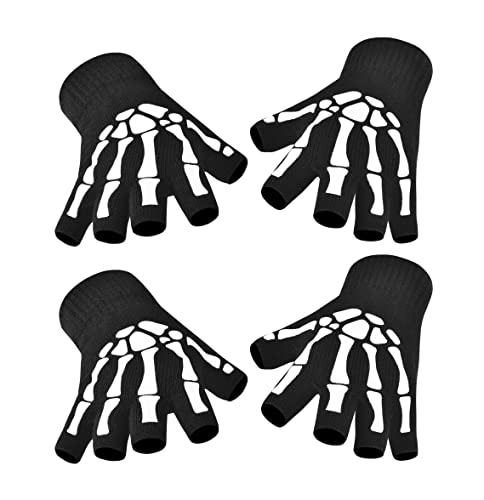 CROSSFINGERS Skeleton Gloves with Touchscreen and Warm for Halloween Cosplay Party and Daily Wears 2 Pairs