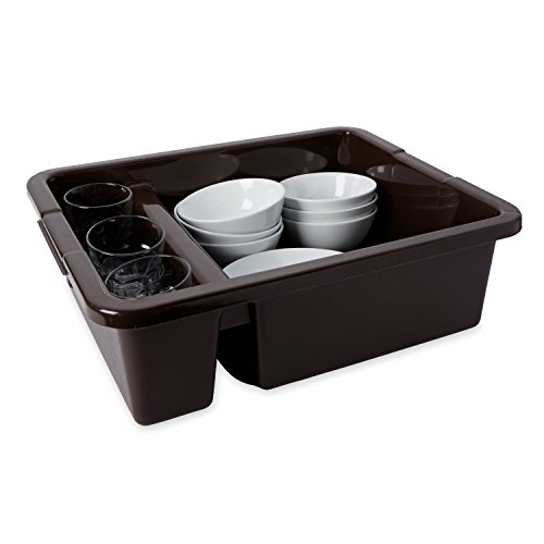 Image of Rubbermaid Commercial Products Standard Divided Bus /Utility Box 7-Gallon Brown Plastic Heavy Duty Divided Restaurant Wash Basin /Dish Washing Tub for Cups /Plates /Bowls