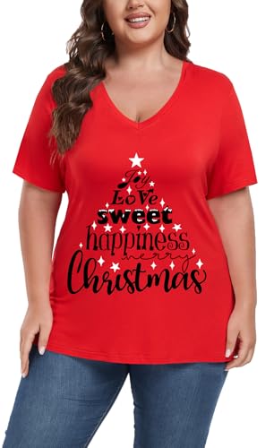 Image of ForHailey Women's Plus Size Short Sleeve Tee Shirt V Neck Basic Ladies Loose Fit T Shirt 1X-5X