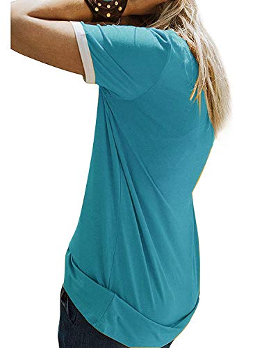 Yexipo Womens Good Vibes T-Shirt Graphic Tees Letter Printed Loose Casual Summer Funny Tops (Small, Rainbow-Blue) #TOP1