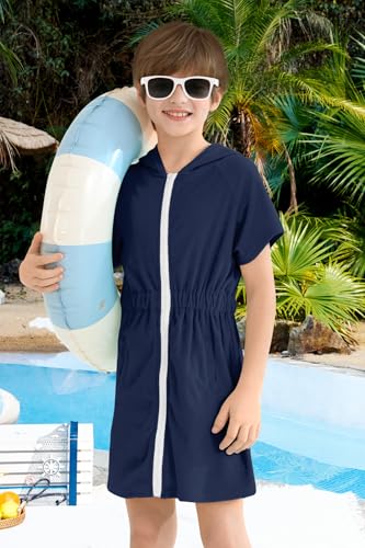 Image of BesserBay Girls Swim Cover Up Beach Bathing Suit Coverups for Swimwear Zip-Up Terry Cloth Robes with Sunglasses 6-14 Years
