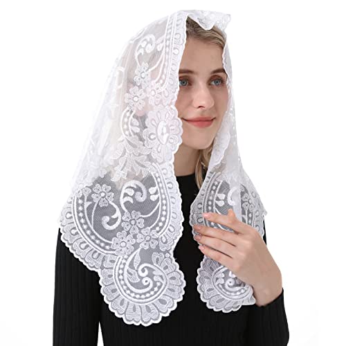 Spanish Mantilla White Mantilla Catholic Church Chapel Scarf Embroidery Lace Mass, 120Cm*60Cm #TOP6