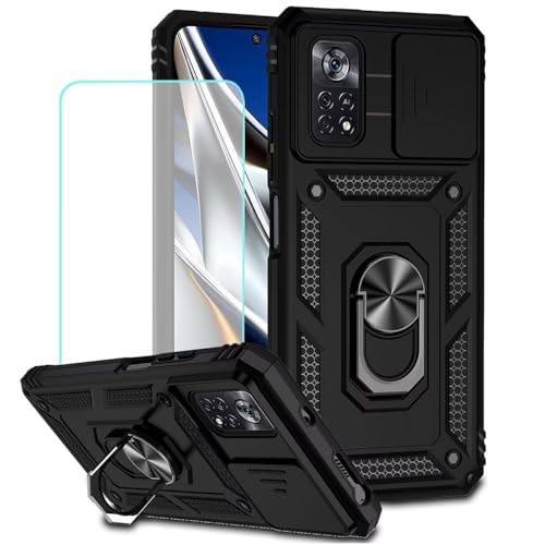 Coque magnétique Poco X4 Pro 5G avec anneau rotatif 360 et vitre de protection