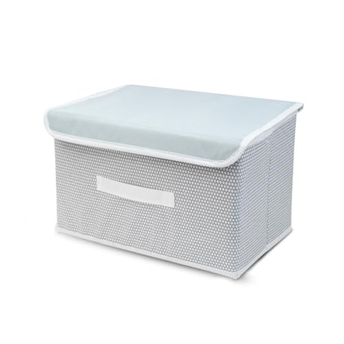 Image of Non-Woven Big Storage Box with Lid & Handles Foldable Cloth Storage Basket /Bin Ideal for Organizing Toys & Clothes (Grey, Pack of 1)