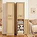 Iwell Tall Narrow Storage Cabinet with Doors, Rattan Cabinet with Adjustable Shelves, Freestanding Linen Storage for Living Room, Entryway, Kitchen, Bathroom, Natural