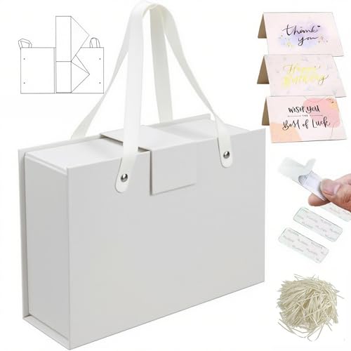 Boîte cadeau avec couvercle et poignée en cuir, le luxe du pliable blanc
