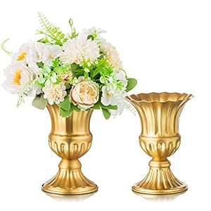 Sziqiqi Golden Metal Vase for Wedding, Pack of 2, Small Flower Vase, Decorative Wedding Centrepieces, Vintage Trumpet Vase, Urn Planter for Living Room, Kitchen, Office, Kitchen and Table, 16 cm