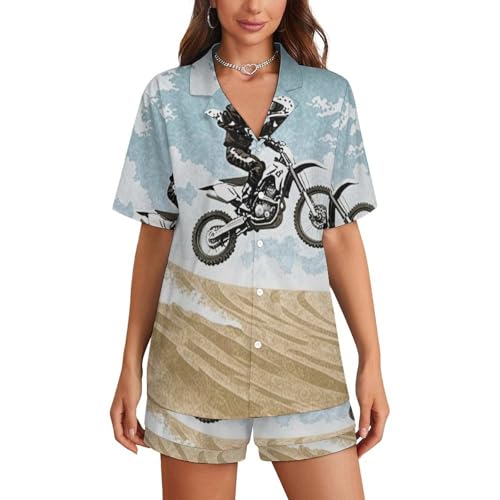 Women Cotton Pajama Set, Short Sleeve Shirt and Pajama Pants Lounge Sets