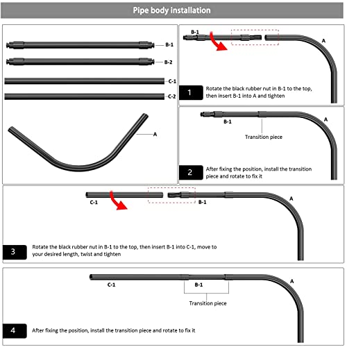 Raoot Shower Curtain Rod Curved Drill Or No Drill, Adjustable Black Shower Curtain Rod L Shaped 28"-40"X44"-68" Outdoor Shower Curtain Rod With 24 Shower Curtain Rings #TOP6
