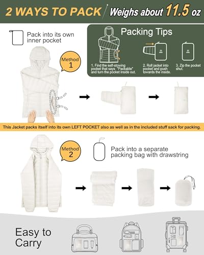 Image of Outdoor Ventures Women's Packable Lightweight Full-Zip Puffer Jacket with Hood Quilted Winter Coat