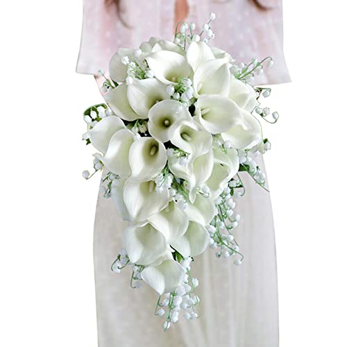 Uposao Bridal Bouquet, Teardrop Romantic Artificial Rose Bouquet, Bride and Bridesmaid Holding Bouquets Long Bouquet for Birthday Wedding Centerpiece Accessories
