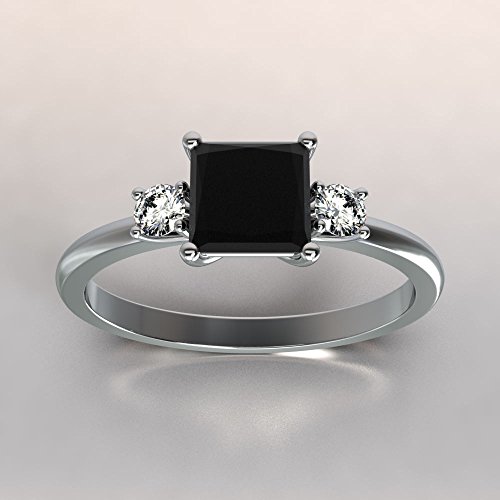 Womens Engagement Diamond Rings 14K Gold 1.1Ct Princess Cut Solitaire Black Diamond & White Diamond Ring2
