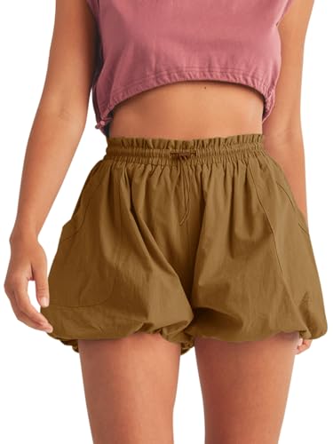 Fisoew Womens Summer Bubble Shorts Casual High Waisted Workout Puffy Shorts with Pockets2