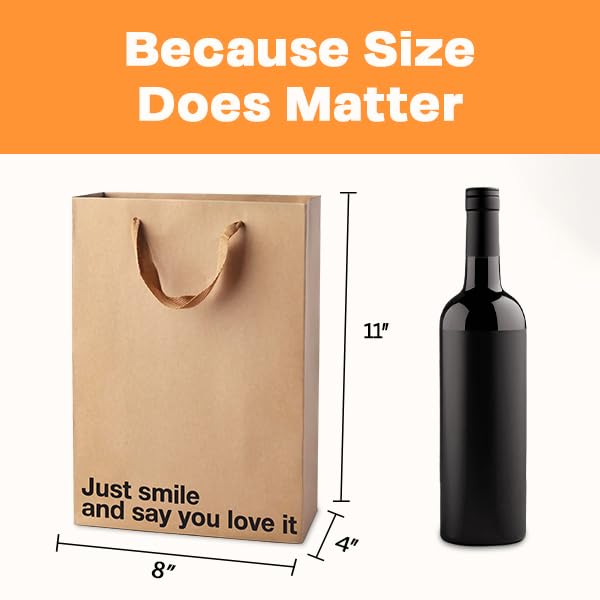 MilkToast Brands Funny Gift Bag, 11" x 8" x 4" Size, Just Smile and Say You Love It, Sarcastic Brown Kraft Paper Bag with Handles, Funny Gift Bag for Birthdays, Mother's Day, Father's Day, Holidays, Office Parties