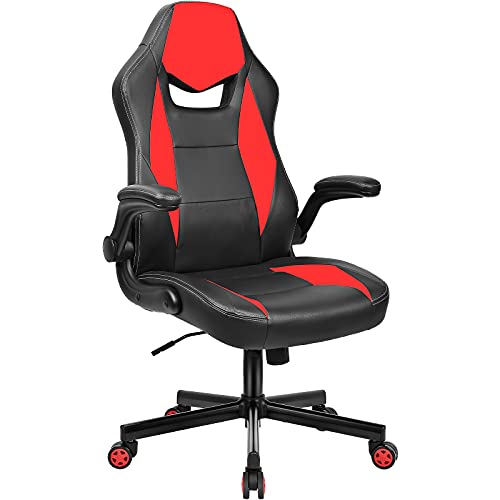 BASETBL-Silla-Oficina-Ergonomica-Silla-Gaming-Cuero-PU-con-Altura-Ajustable-Silla-Racing-Apoyabrazos-Abatibles-Silla-Escritoria-Giratoria-Carga-Max-150kg-Rojo