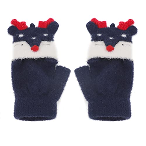 Image of Holiberty Cute Baby Kids Winter Fingerless Gloves Toddler Boys Girls Cartoon Christmas Elk Knit Mittens Warm Snow Gloves 2-8Y